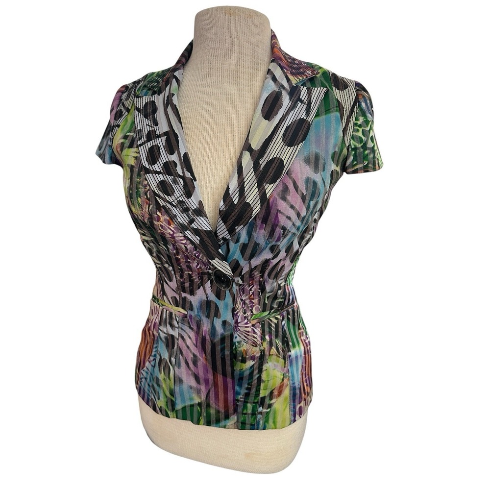 Alberto Makali Blazer Size 4 Short Sleeve Animal Butterfly Print Light Jacket - Picture 13 of 14
